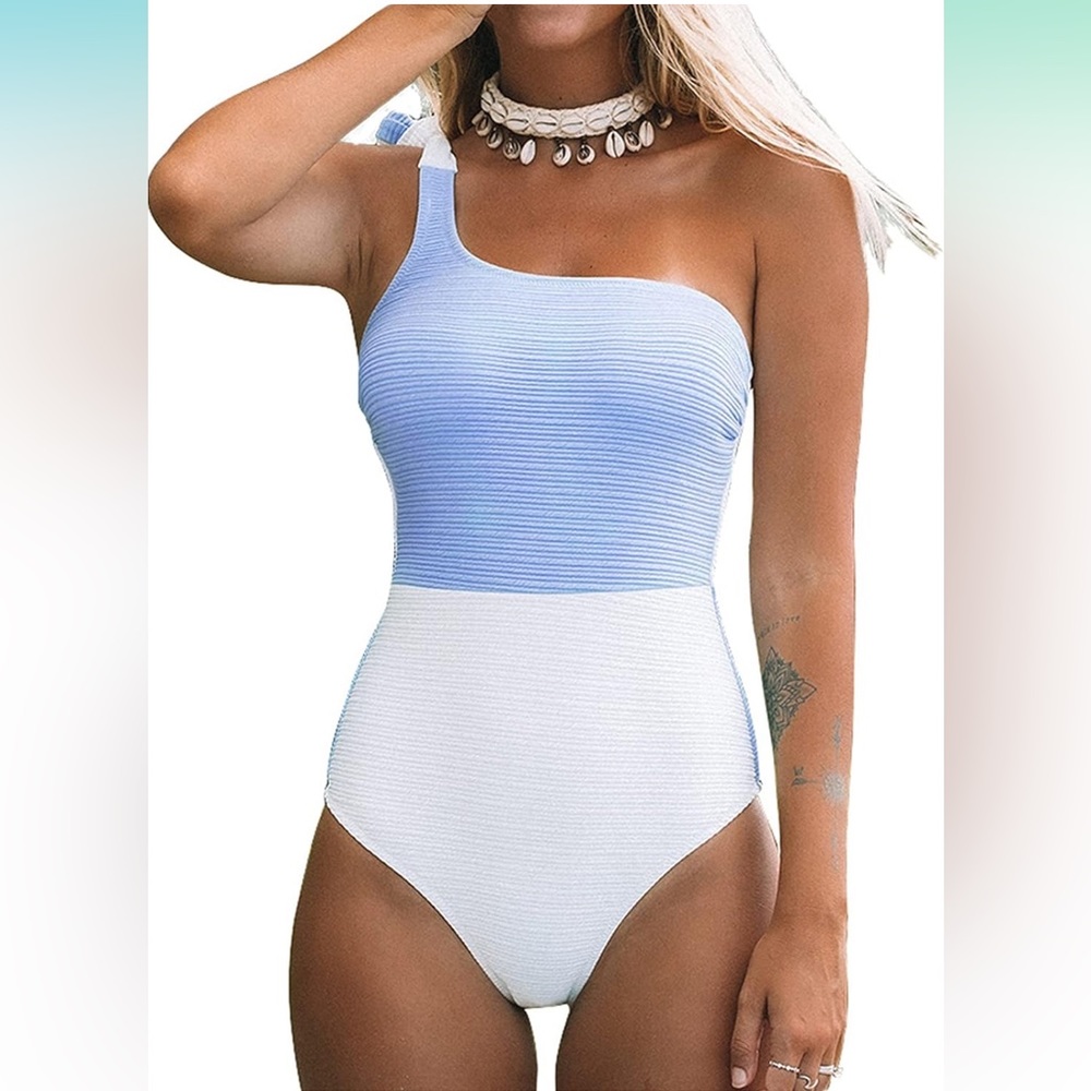 CUPSHE Women's One Piece Swimsuit Color Block One Shoulder Bowknot Bathing Suit
